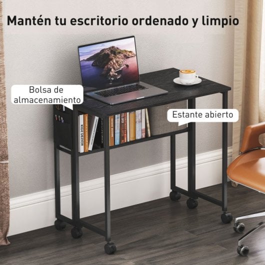 Homcom Escritorio Plegable Con Ruedas 80x50x75 Cm Negro
