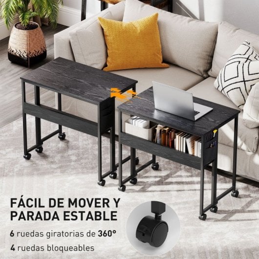 Homcom Escritorio Plegable Con Ruedas 80x50x75 Cm Negro