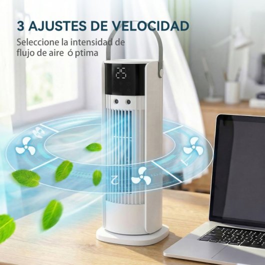 Homcom Ventilador De Escritorio Con Niebla, Luz Rgb 3 Velocidades Oscilación
