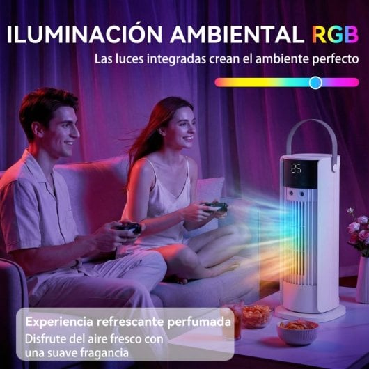 Homcom Ventilador De Escritorio Con Niebla, Luz Rgb 3 Velocidades Oscilación
