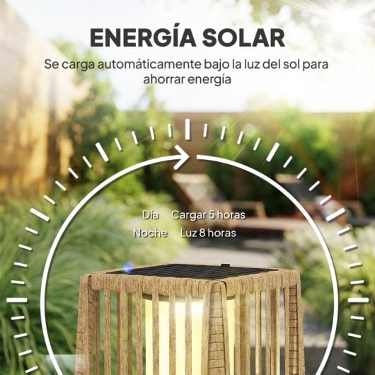 Outsunny Linterna De Jardín De Ratán Solar Luces Encendido Y Apagado Automático