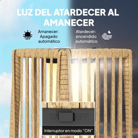 Outsunny Linterna De Jardín De Ratán Solar Luces Encendido Y Apagado Automático