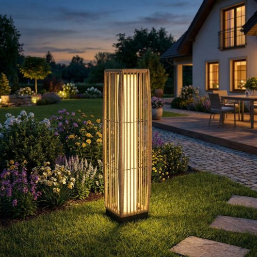 Outsunny Linterna De Jardín De Ratán Solar Luces Encendido Y Apagado Automático