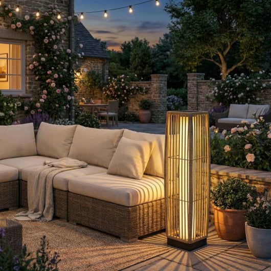 Outsunny Linterna De Jardín De Ratán Solar Luces Encendido Y Apagado Automático