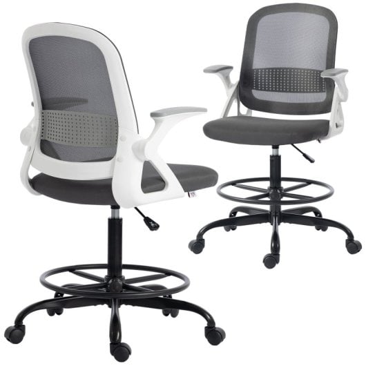 Homcom Silla De Escritorio De Malla Con Reposabrazos Abatibles Gris