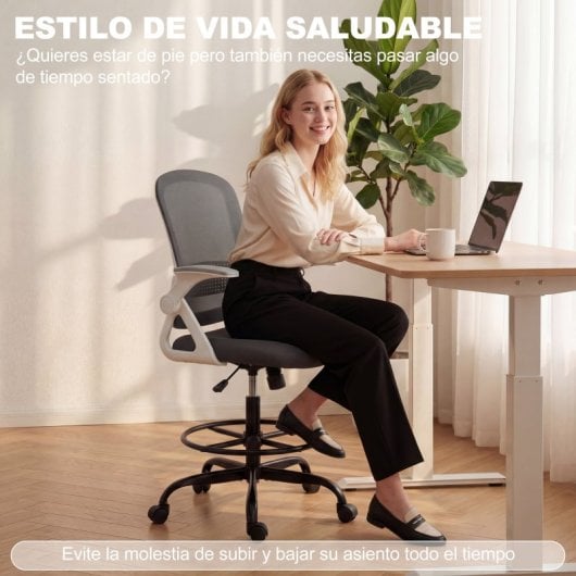 Homcom Silla De Escritorio De Malla Con Reposabrazos Abatibles Gris