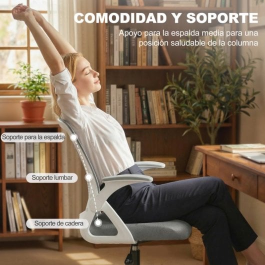 Homcom Silla De Escritorio De Malla Con Reposabrazos Abatibles Gris