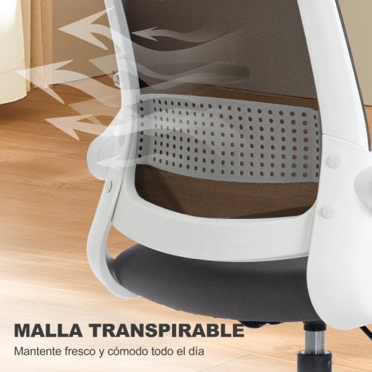 Homcom Silla De Escritorio De Malla Con Reposabrazos Abatibles Gris