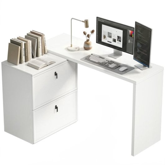 Homcom Escritorio Reversible En Forma De L Con 2 Cajones Blanco