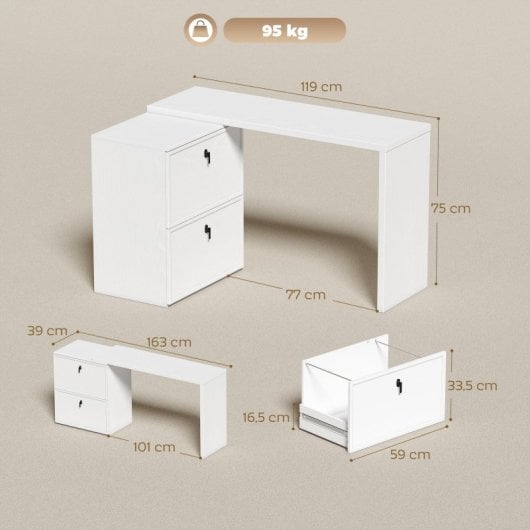 Homcom Escritorio Reversible En Forma De L Con 2 Cajones Blanco