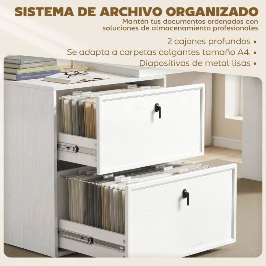 Homcom Escritorio Reversible En Forma De L Con 2 Cajones Blanco