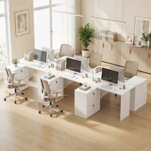 Homcom Escritorio Reversible En Forma De L Con 2 Cajones Blanco