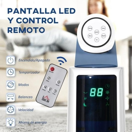 Homcom Ventilador De Torre On Control Remoto 3 Velocidades 3 Modos Blanco