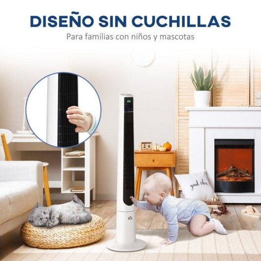 Homcom Ventilador De Torre On Control Remoto 3 Velocidades 3 Modos Blanco