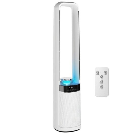 Homcom Ventilador De Torre Silencioso Con Luces Led De 4 Colores Blanco