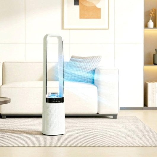 Homcom Ventilador De Torre Silencioso Con Luces Led De 4 Colores Blanco