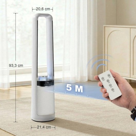 Homcom Ventilador De Torre Silencioso Con Luces Led De 4 Colores Blanco