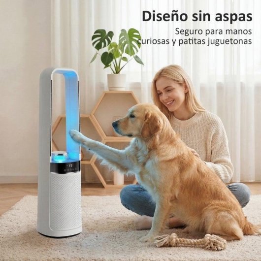 Homcom Ventilador De Torre Silencioso Con Luces Led De 4 Colores Blanco