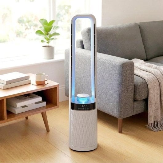 Homcom Ventilador De Torre Silencioso Con Luces Led De 4 Colores Blanco