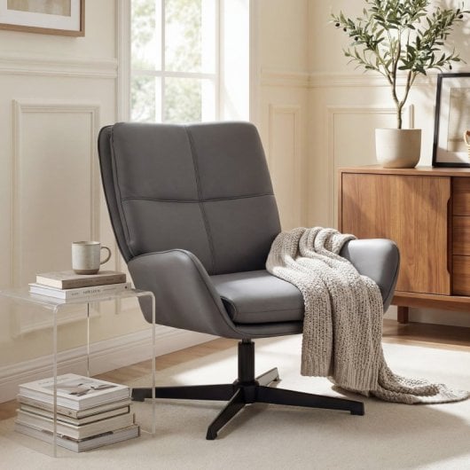 Homcom Sillón Giratorio Tapizado En Pu Con Asiento Acolchado Gris