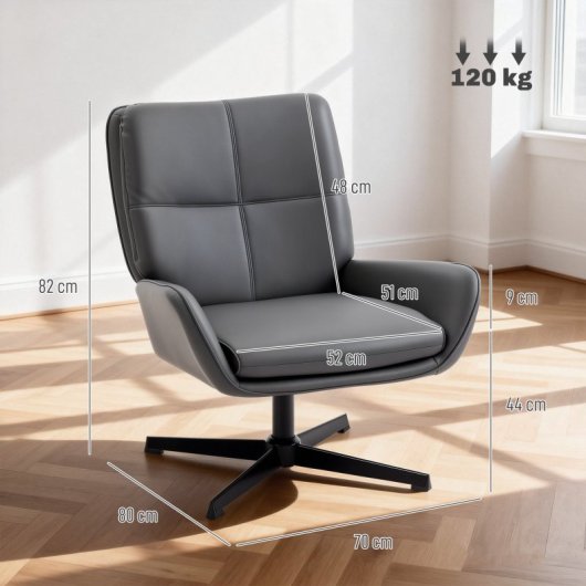 Homcom Sillón Giratorio Tapizado En Pu Con Asiento Acolchado Gris