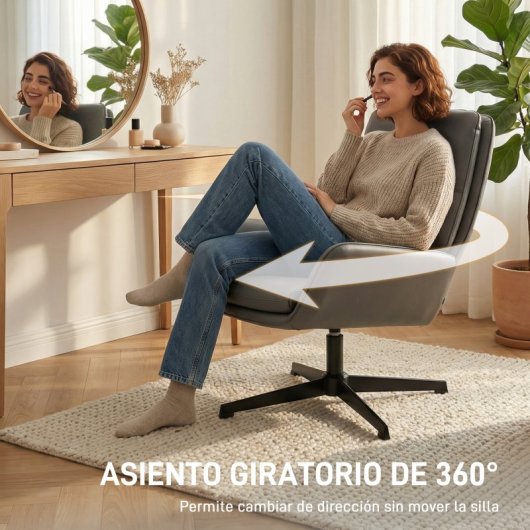 Homcom Sillón Giratorio Tapizado En Pu Con Asiento Acolchado Gris