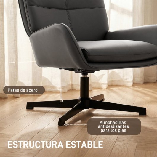 Homcom Sillón Giratorio Tapizado En Pu Con Asiento Acolchado Gris