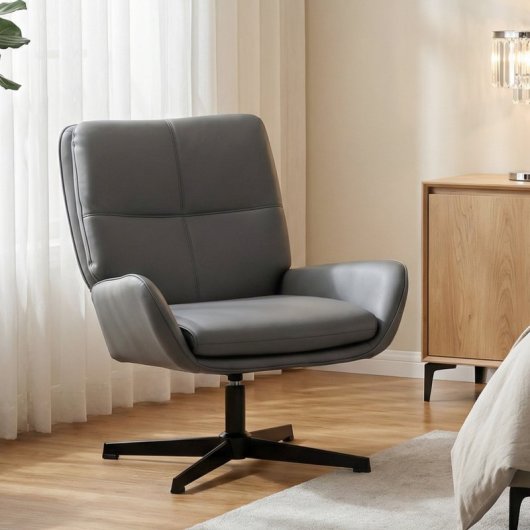 Homcom Sillón Giratorio Tapizado En Pu Con Asiento Acolchado Gris