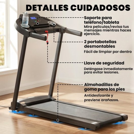 Homcom Cinta De Correr Para Casa 1-12 Km/h 1,5hp Con 12 Programas Ruedas Negro