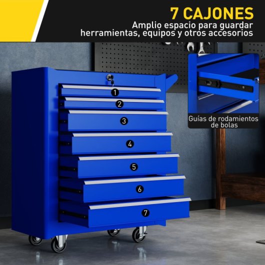 Durhand Carro De Herramientas Con 7 Cajones Cerraduran Ruedas Azul