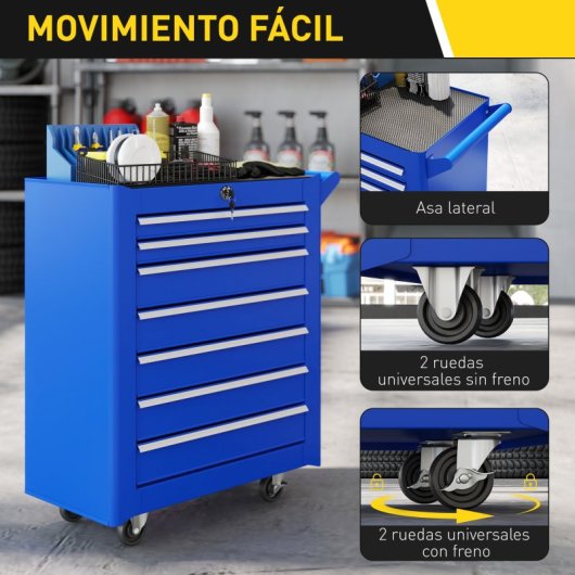 Durhand Carro De Herramientas Con 7 Cajones Cerraduran Ruedas Azul
