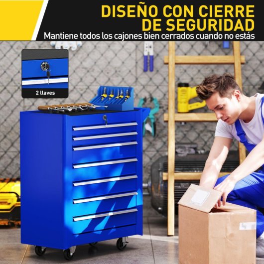 Durhand Carro De Herramientas Con 7 Cajones Cerraduran Ruedas Azul