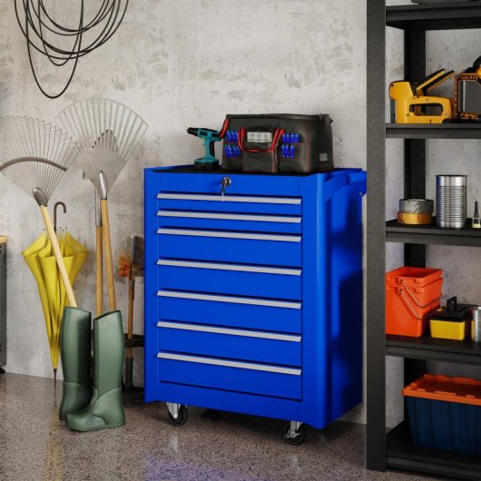 Durhand Carro De Herramientas Con 7 Cajones Cerraduran Ruedas Azul