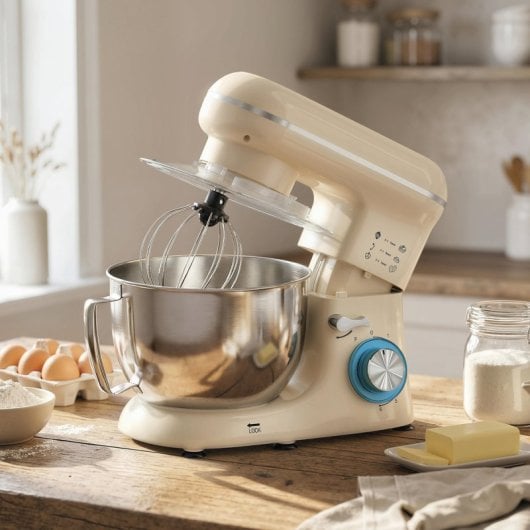 Homcom Batidora Amasadora 4,5l 1300w 6 Velocidades Beige