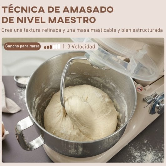 Homcom Batidora Amasadora 4,5l 1300w 6 Velocidades Beige