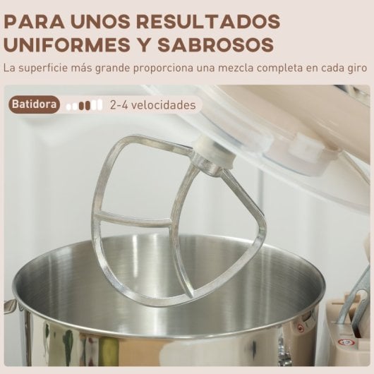 Homcom Batidora Amasadora 4,5l 1300w 6 Velocidades Beige
