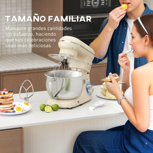 Homcom Batidora Amasadora 4,5l 1300w 6 Velocidades Beige