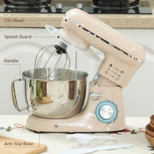 Homcom Batidora Amasadora 4,5l 1300w 6 Velocidades Beige