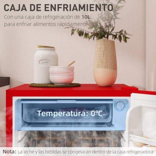 Homcom Nevera Pequeña Congelador 91l Silencioso Temperatura Regulable Rojo