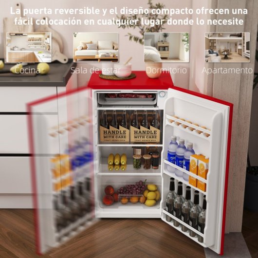 Homcom Nevera Pequeña Congelador 91l Silencioso Temperatura Regulable Rojo