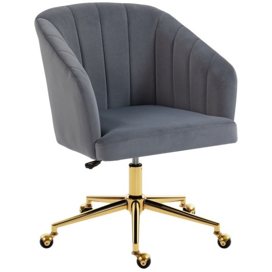 Homcom Silla De Oficina De Terciopelo Con Ruedas Altura Ajustable Gris