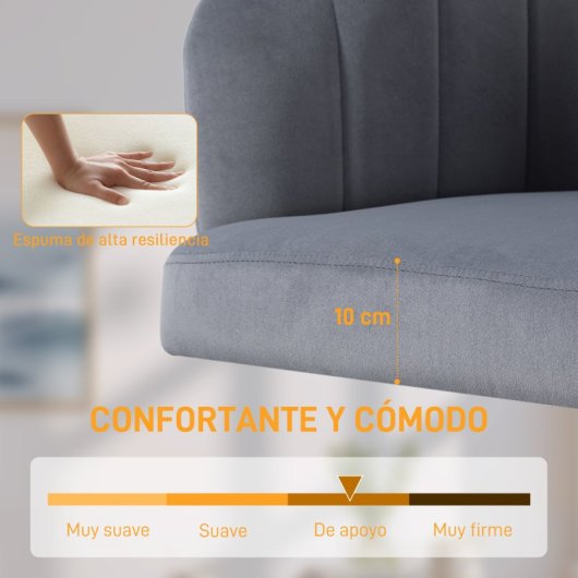 Homcom Silla De Oficina De Terciopelo Con Ruedas Altura Ajustable Gris