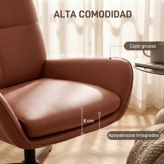Homcom Sillón Giratorio Tapizado En Pu Con Asiento Acolchado Marrón