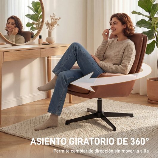 Homcom Sillón Giratorio Tapizado En Pu Con Asiento Acolchado Marrón