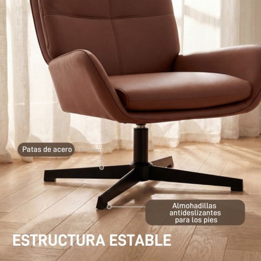 Homcom Sillón Giratorio Tapizado En Pu Con Asiento Acolchado Marrón