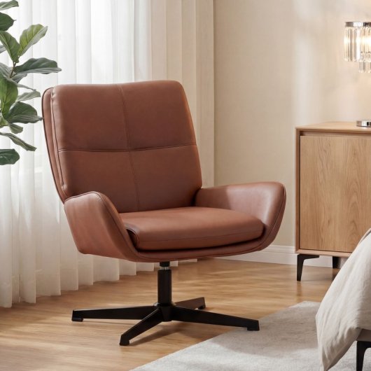 Homcom Sillón Giratorio Tapizado En Pu Con Asiento Acolchado Marrón