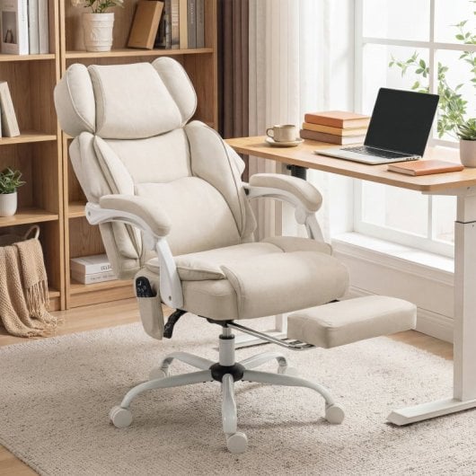 Homcom Silla De Oficina Con Masaje Vibratorio De 6 Puntos Y Calor Lumbar Crema