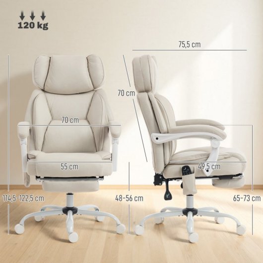 Homcom Silla De Oficina Con Masaje Vibratorio De 6 Puntos Y Calor Lumbar Crema