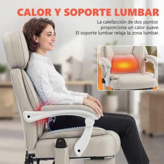 Homcom Silla De Oficina Con Masaje Vibratorio De 6 Puntos Y Calor Lumbar Crema