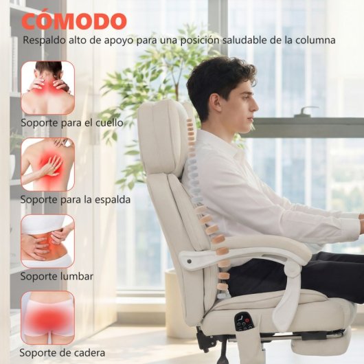 Homcom Silla De Oficina Con Masaje Vibratorio De 6 Puntos Y Calor Lumbar Crema